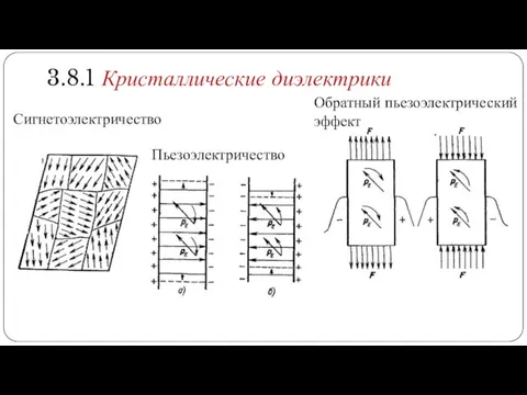 3.8.1 Кристаллические диэлектрики Сигнетоэлектричество Пьезоэлектричество Обратный пьезоэлектрический эффект