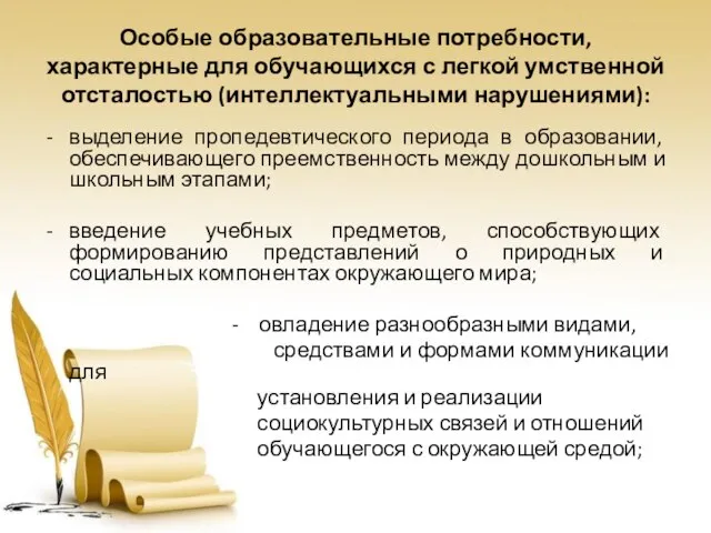 Особые образовательные потребности, характерные для обучающихся с легкой умственной отсталостью (интеллектуальными нарушениями):