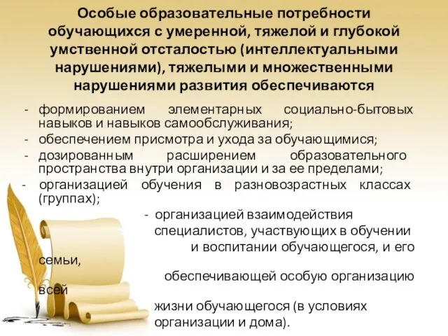 Особые образовательные потребности обучающихся с умеренной, тяжелой и глубокой умственной отсталостью (интеллектуальными