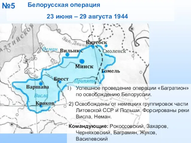 Белорусская операция 23 июня – 29 августа 1944 №5 Успешное проведение операции