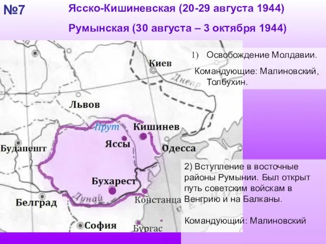Ясско-Кишиневская (20-29 августа 1944) Румынская (30 августа – 3 октября 1944) Освобождение