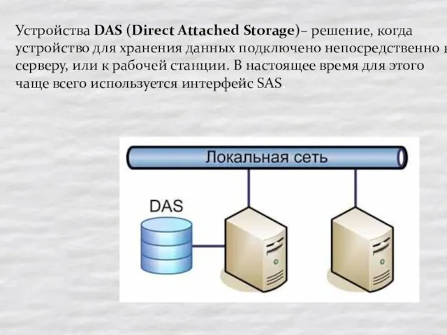 Устройства DAS (Direct Attached Storage)– решение, когда устройство для хранения данных подключено