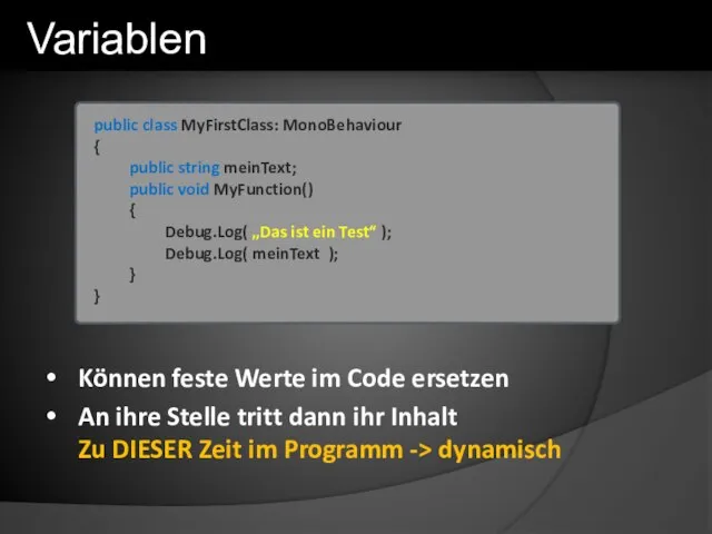 Können feste Werte im Code ersetzen An ihre Stelle tritt dann ihr