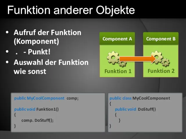 Component B Aufruf der Funktion (Komponent) . - Punkt! Auswahl der Funktion