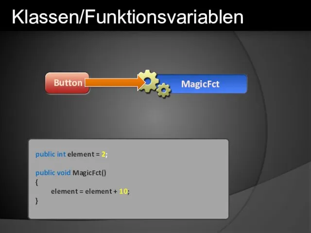 public int element = 2; public void MagicFct() { element = element