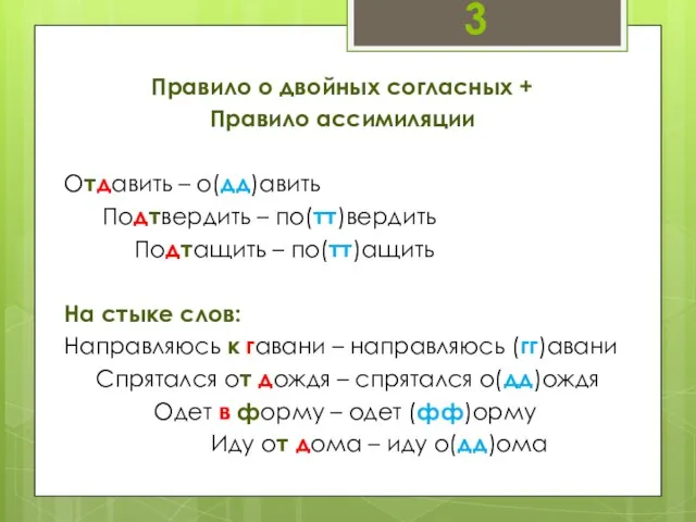 Правило о двойных согласных + Правило ассимиляции Отдавить – о(дд)авить Подтвердить –