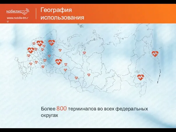 География использования www.nobilis-tm.ru Более 800 терминалов во всех федеральных округах