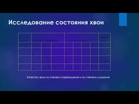 Исследование состояния хвои Качество хвои по степени повреждения и по степени усыхания