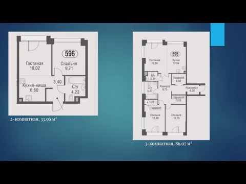 2-комнатная, 33.96 м2 3-комнатная, 86.07 м2