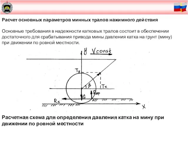 Расчет основных параметров минных тралов нажимного действия Основные требования в надежности катковых