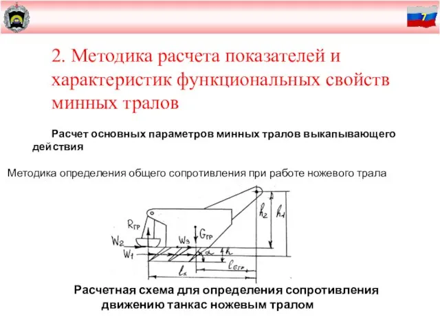 2. Методика расчета показателей и характеристик функциональных свойств минных тралов Расчет основных