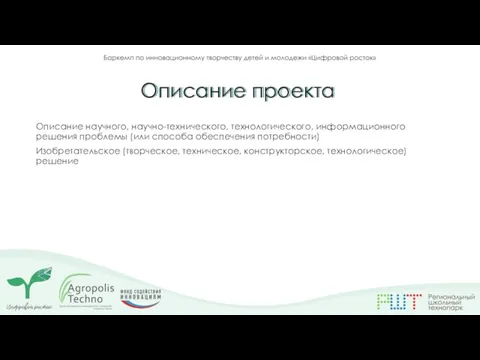 Описание научного, научно-технического, технологического, информационного решения проблемы (или способа обеспечения потребности) Изобретательское