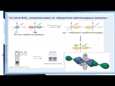 Е Газ тектес BeCl2 молекуласындағы sp гибридтенген орбитальдардың орналасуы