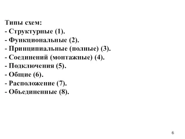 Типы схем: - Структурные (1). - Функциональные (2). - Принципиальные (полные) (3).