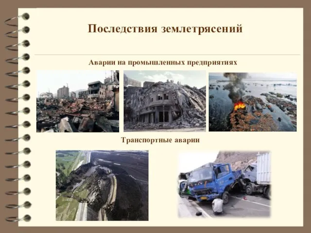 Последствия землетрясений Аварии на промышленных предприятиях Транспортные аварии