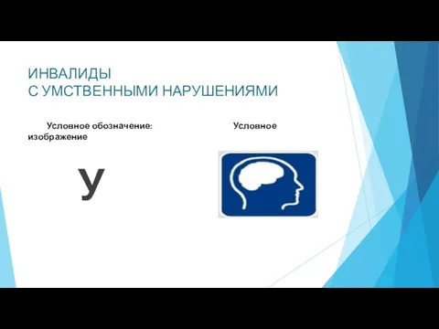 ИНВАЛИДЫ С УМСТВЕННЫМИ НАРУШЕНИЯМИ Условное обозначение: Условное изображение У