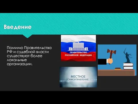 Введение Помимо Правительства РФ и судебной власти существуют более локальные организации.