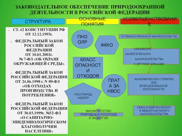 ЗАКОНОДАТЕЛЬНОЕ ОБЕСПЕЧЕНИЕ ПРИРОДООХРАННОЙ ДЕЯТЕЛЬНОСТИ В РОССИЙСКОЙ ФЕДЕРАЦИИ СТ. 42 КОНСТИТУЦИИ РФ ОТ