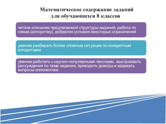 Математическое содержание заданий для обучающихся 8 классов четкое описание предлагаемой структуры заданий,