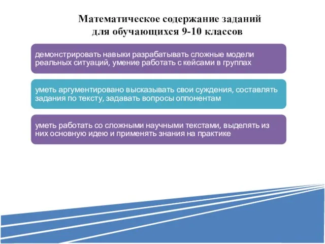 Математическое содержание заданий для обучающихся 9-10 классов демонстрировать навыки разрабатывать сложные модели