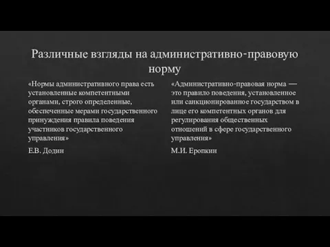 Различные взгляды на административно-правовую норму «Нормы административного права есть установленные компетентными органами,