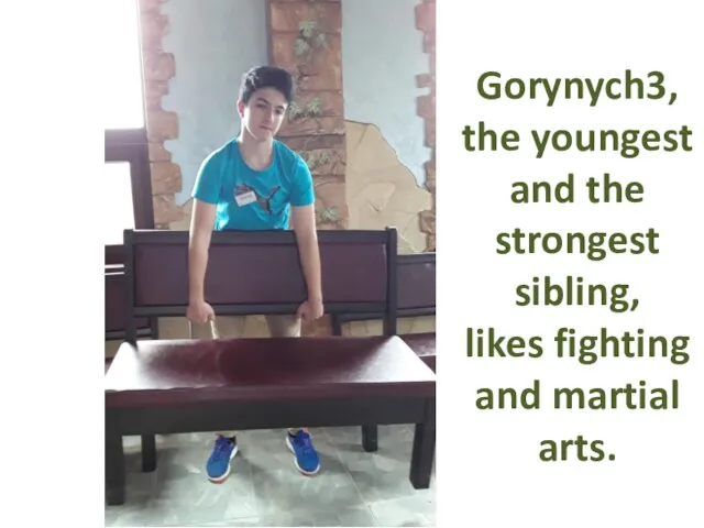 Gorynych3, the youngest and the strongest sibling, likes fighting and martial arts.