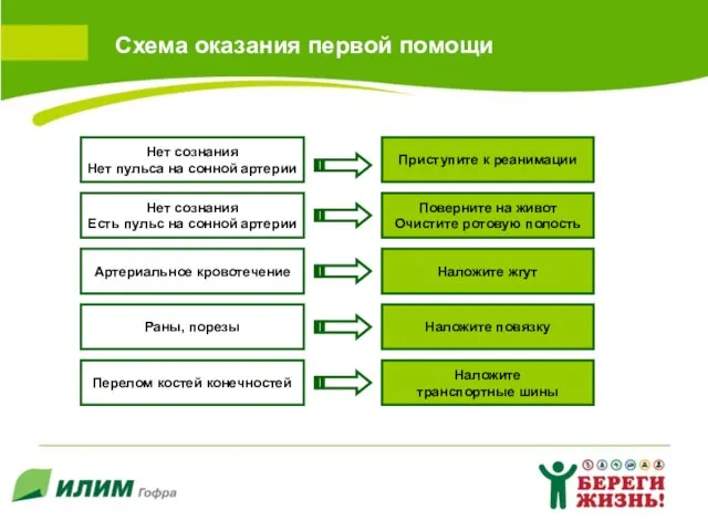 Схема оказания первой помощи Нет сознания Нет пульса на сонной артерии Приступите