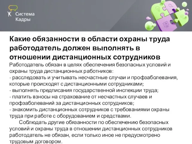 Какие обязанности в области охраны труда работодатель должен выполнять в отношении дистанционных