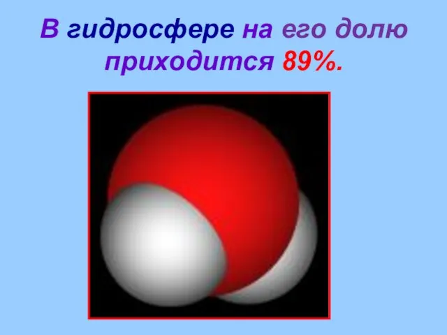 В гидросфере на его долю приходится 89%.