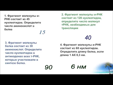 2. Фрагмент молекулы и-РНК состоит из 120 нуклеотидов, определите число молекул тРНК,