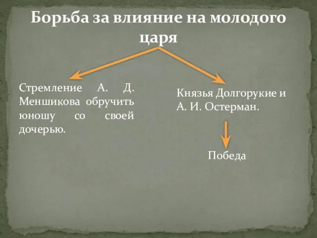 Борьба за влияние на молодого царя Стремление А. Д. Меншикова обручить юношу