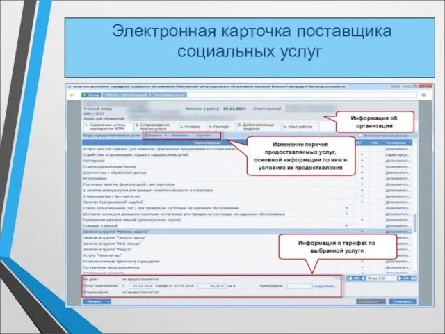 Электронная карточка поставщика социальных услуг