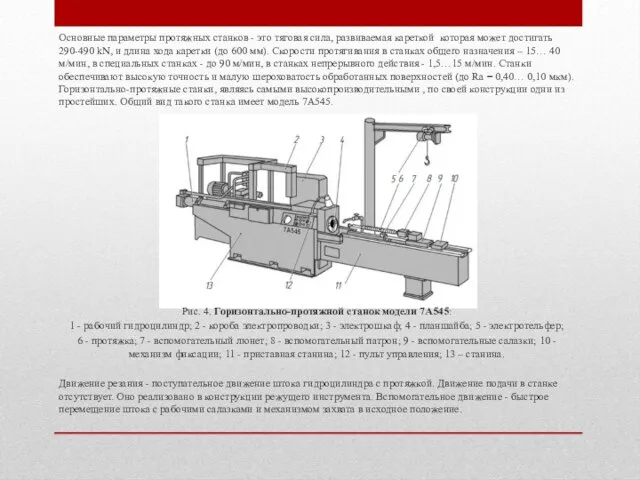 Основные параметры протяжных станков - это тяговая сила, развиваемая кареткой которая может