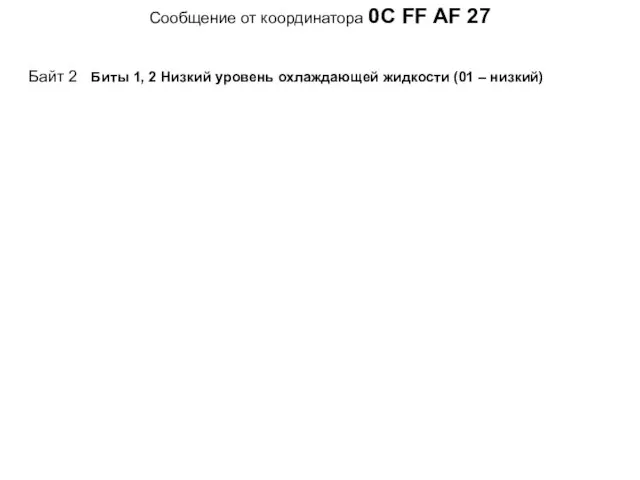 Cообщение от координатора 0C FF AF 27 Байт 2 Биты 1, 2