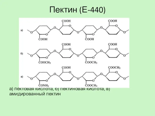 Пектин (Е-440) а) пектовая кислота, б) пектиновая кислота, в) амидированный пектин