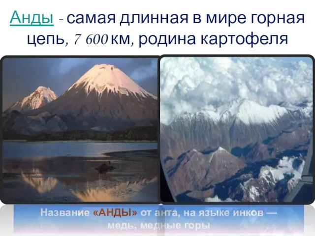 Анды - самая длинная в мире горная цепь, 7 600 км, родина