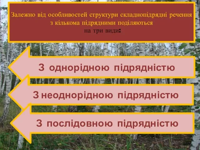 Залежно від особливостей структури складнопідрядні речення з кількома підрядними поділяються на три