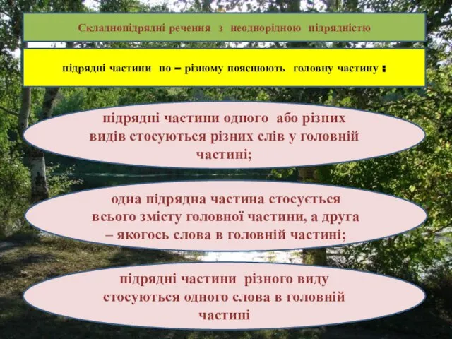 підрядні частини по – різному пояснюють головну частину : підрядні частини одного