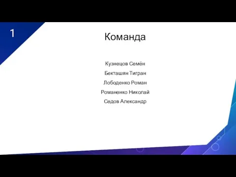 1 Команда Кузнецов Семён Бекташян Тигран Лободенко Роман Романенко Николай Седов Александр