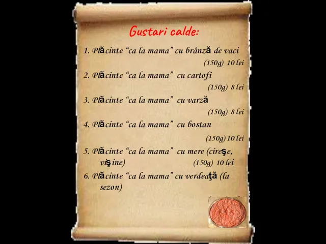 Gustari calde: 1. Plăcinte “ca la mama” cu brânză de vaci (150g)