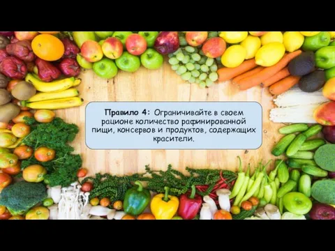 Правило 4: Ограничивайте в своем рационе количество рафинированной пищи, консервов и продуктов, содержащих красители.