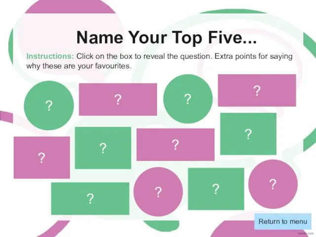 Name Your Top Five... Instructions: Click on the box to reveal the