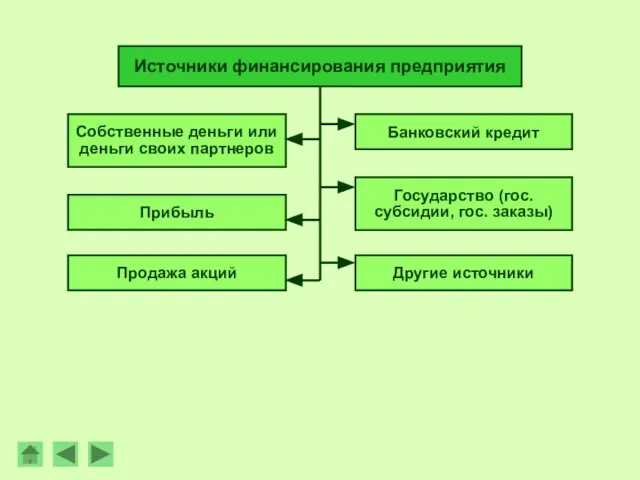 Источники финансирования предприятия Собственные деньги или деньги своих партнеров Продажа акций Прибыль