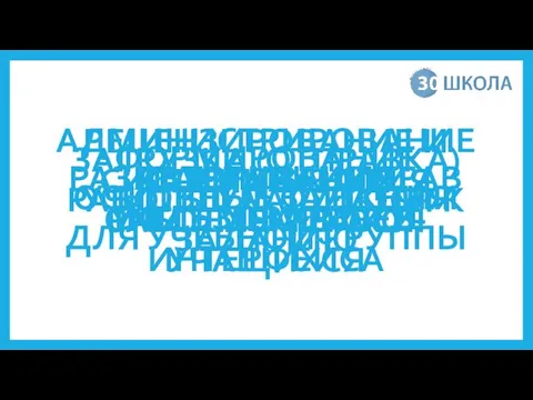 ОСНОВНЫЕ ФУНКЦИИ РАЗГРАНИЧЕНИЕ ПРАВ ПОЛЬЗОВАТЕЛЕЙ АВТОРИЗАЦИЯ ПОЛЬЗОВАТЕЛЕЙ ФОРМИРОВАНИЕ УЧИТЕЛЕМ ЗАДАНИЯ ДЛЯ УЧЕБНОЙ