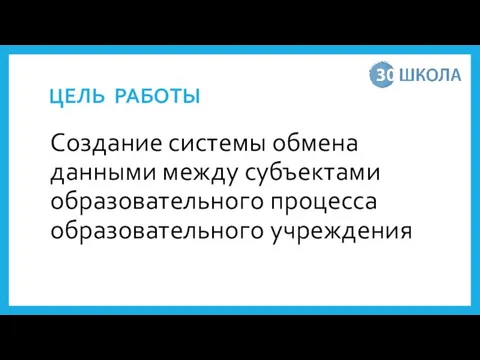 ЦЕЛЬ РАБОТЫ Создание системы обмена данными между субъектами образовательного процесса образовательного учреждения