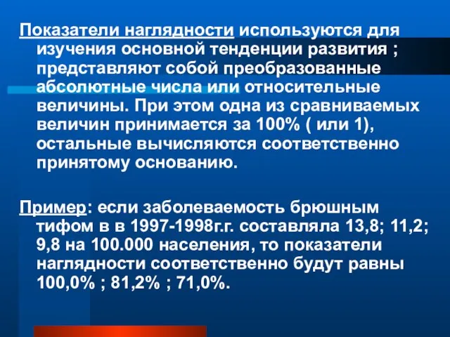 Показатели наглядности используются для изучения основной тенденции развития ; представляют собой преобразованные