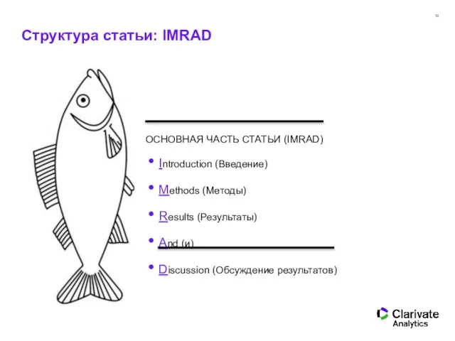 Структура статьи: IMRAD ОСНОВНАЯ ЧАСТЬ СТАТЬИ (IMRAD) Introduction (Введение) Methods (Методы) Results