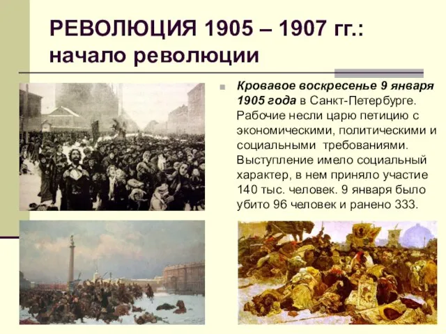 РЕВОЛЮЦИЯ 1905 – 1907 гг.: начало революции Кровавое воскресенье 9 января 1905
