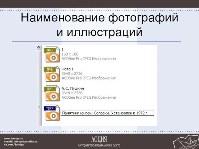 Наименование фотографий и иллюстраций
