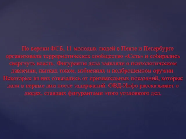 По версии ФСБ, 11 молодых людей в Пензе и Петербурге организовали террористическое